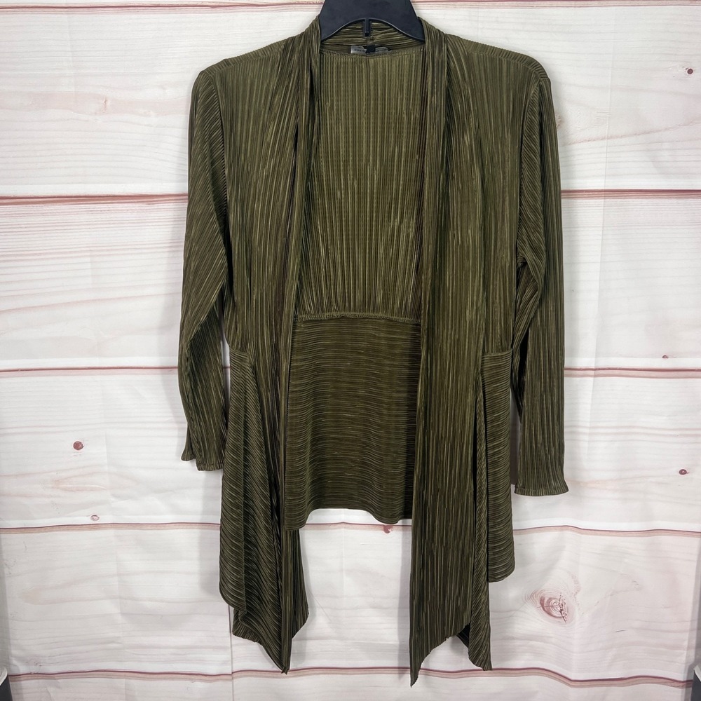 Dorin Frankfurt Cardigan Womens 5 L XL Green Crinkle Open Front‎ Long Sleeve